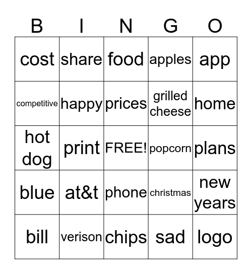 Mobile Share Plan Bingo! Bingo Card