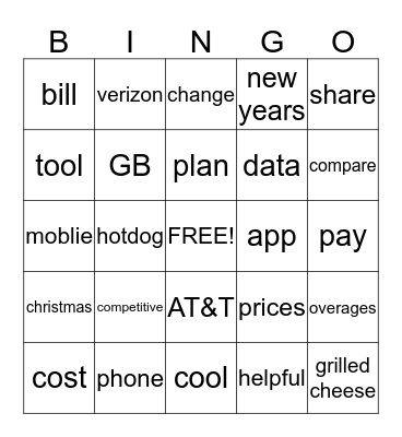 Mobile Share Plan Bingo Card