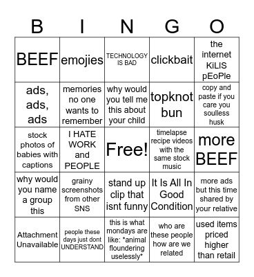 Facebook Bingo Card