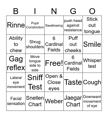 Cranial Nerve Bingo Card