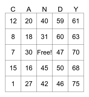 Family Fun Night Bingo Card