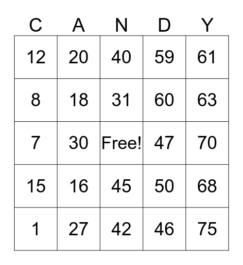 Family Fun Night Bingo Card