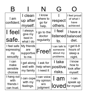 Wellbeing Bingo Card