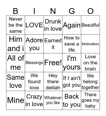 Love Songs Bingo Card