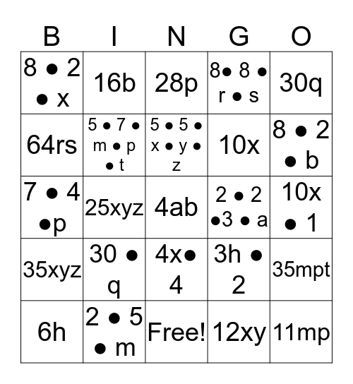 Expanded Multiplication Bingo Card