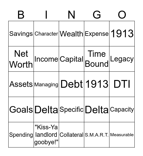 Budgeting  Bingo Card