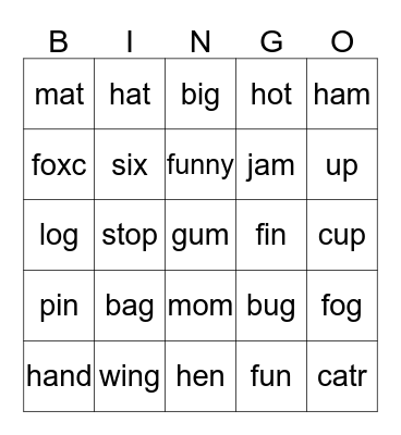 M2 phonics 1-2 Bingo Card