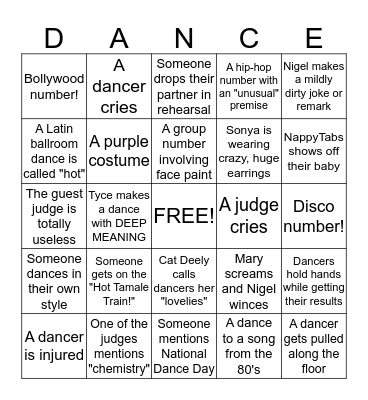 'So You Think You Can Dance' Regular Season Bingo! Bingo Card