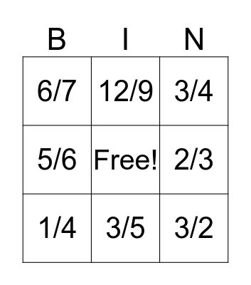 Adding With Fractions Bingo Card