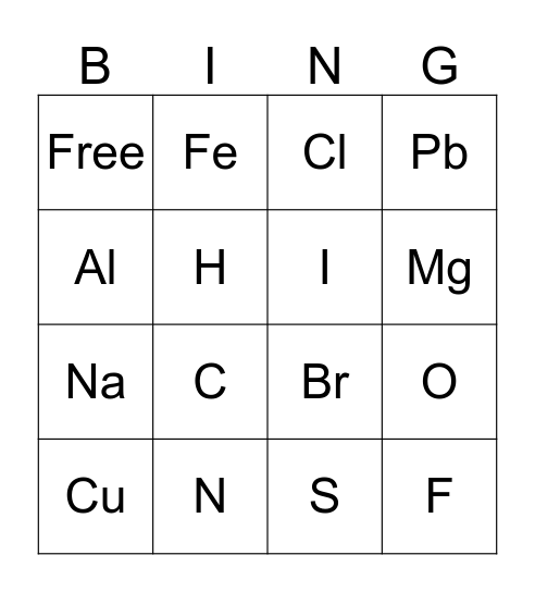 Elementen Bingo Card
