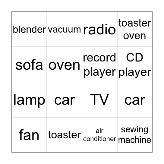 Brave Little Toaster Bingo Card