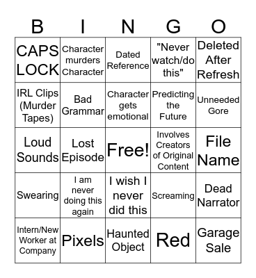 Dusky's Hideout Creepypasta Bingo Card