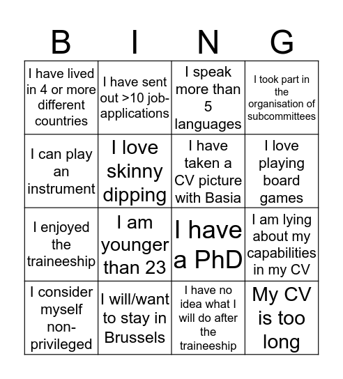 Strengthen your CV Bingo Card