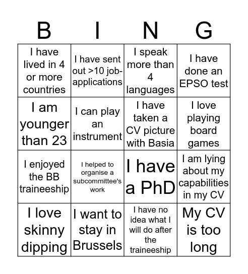 Strengthen your CV Bingo Card