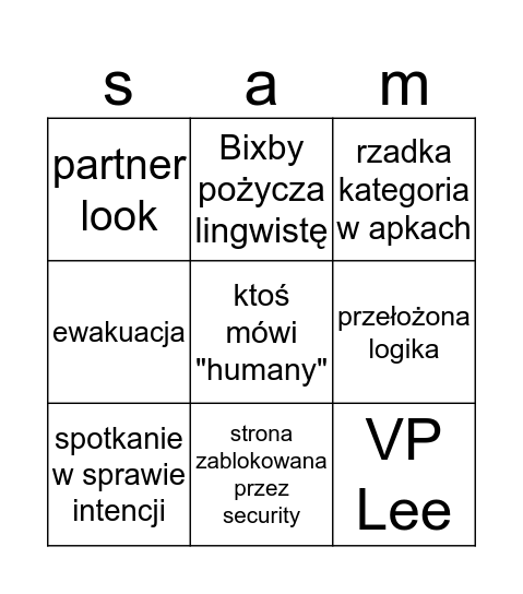 Samsi bingo Card