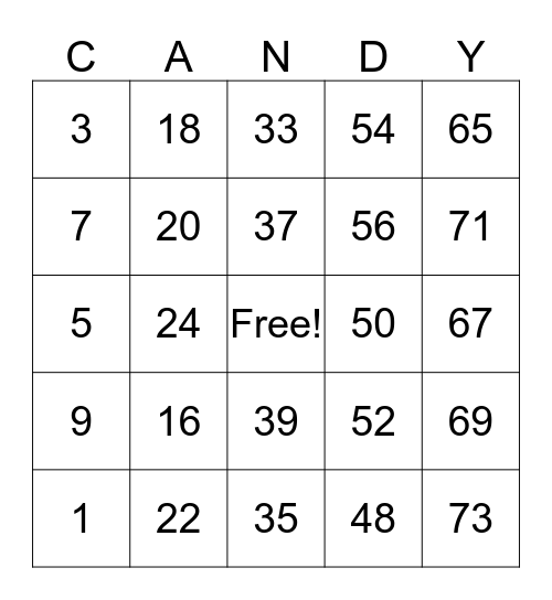 Family Fun Night Bingo Card