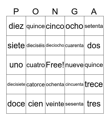 Los números Bingo Card