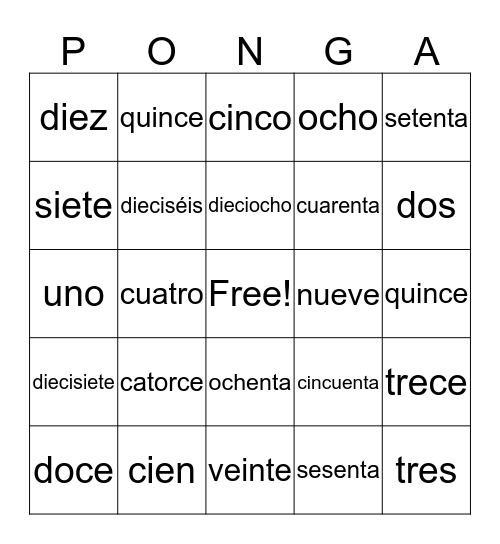 Los números Bingo Card