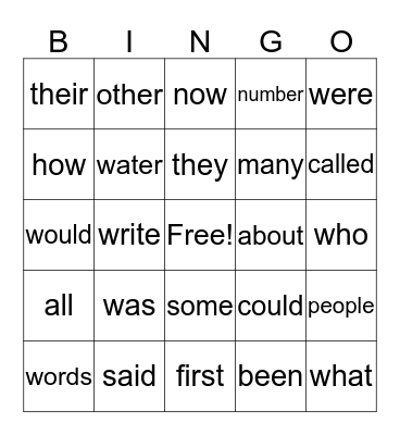 Fry First 100 Words 1-90 Bingo Card