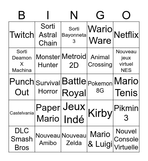 Nintendo Direct Bingo  Bingo Card