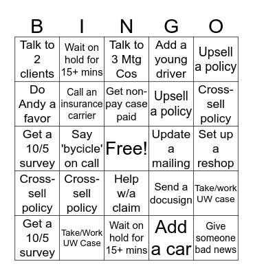 Customer Service Bingo! Bingo Card