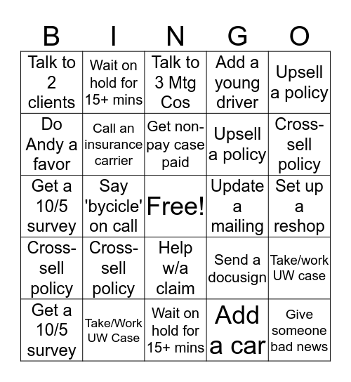 Customer Service Bingo! Bingo Card