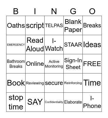 STAAR Training Bingo Card
