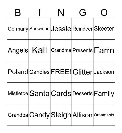 House's Christmas Bingo Card