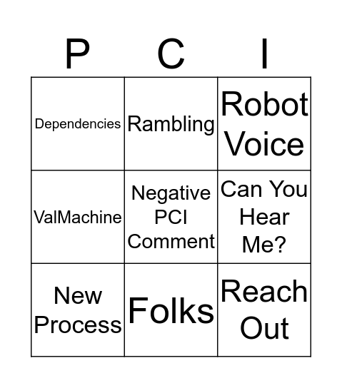 Dev Meeting Bingo Card