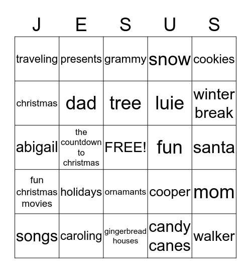 CHRISTMAS  BINGO Card