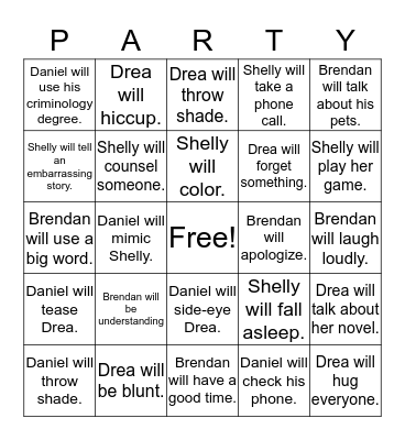 Party Bingo Card