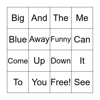 Sight Word Bingo Card