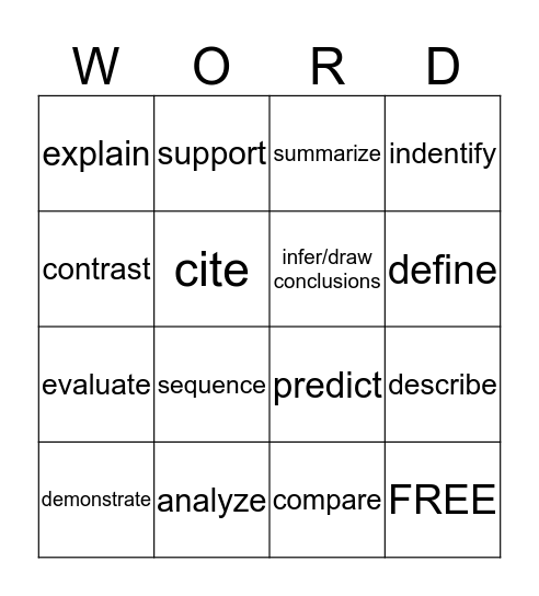 Test Prep BINGO/ WORD Bingo Card