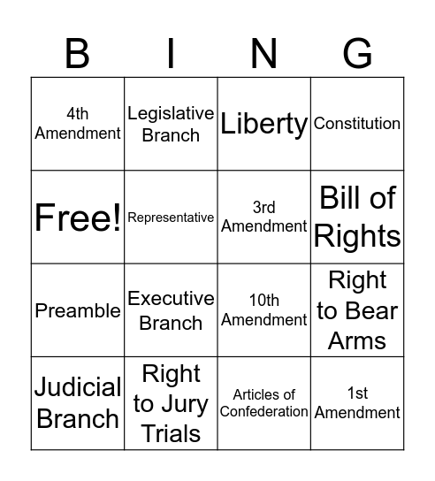 Constitution/Bill of Rights Bingo Card