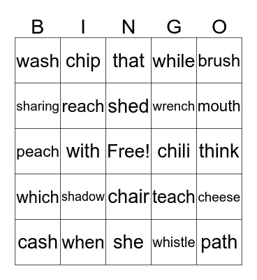 CH/SH/TH/WH Sounds Bingo Card