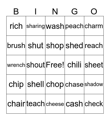 CH/SH Sounds Bingo Card