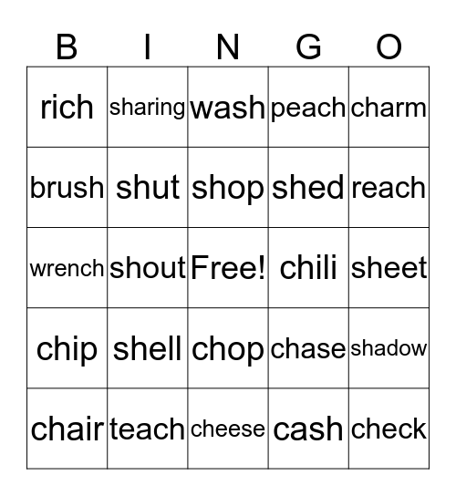 CH/SH Sounds Bingo Card