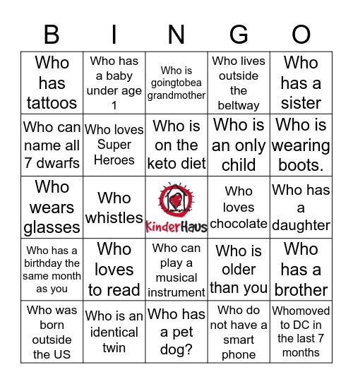 KinderHaus Shuffle  Bingo Card