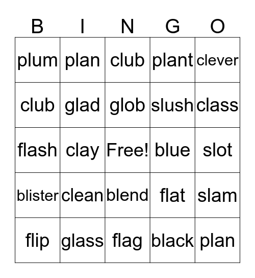 Blends with L Bingo Card