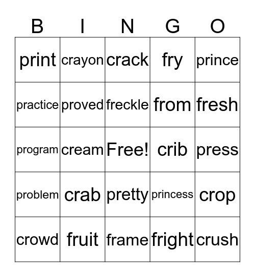 Blends with R Bingo Card