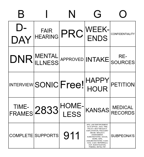 ADULT PROTECTIVE SERVICES  Bingo Card