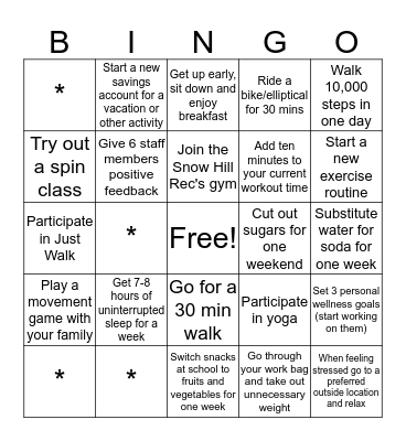 Health and Wellness March BINGO Card