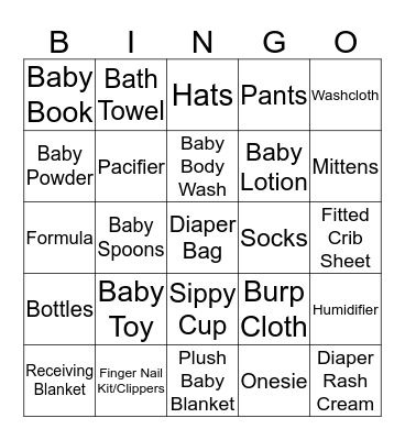 Baby Shower Bingo Card