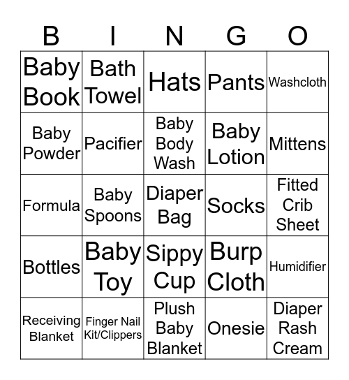 Baby Shower Bingo Card