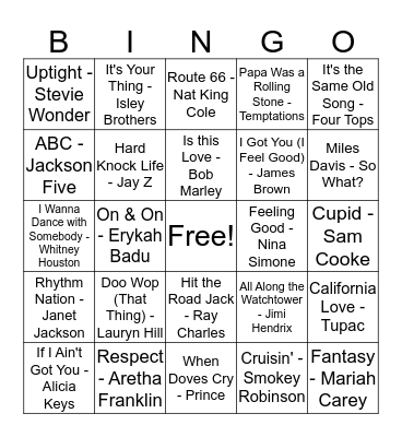 MUSIC BINGO Card