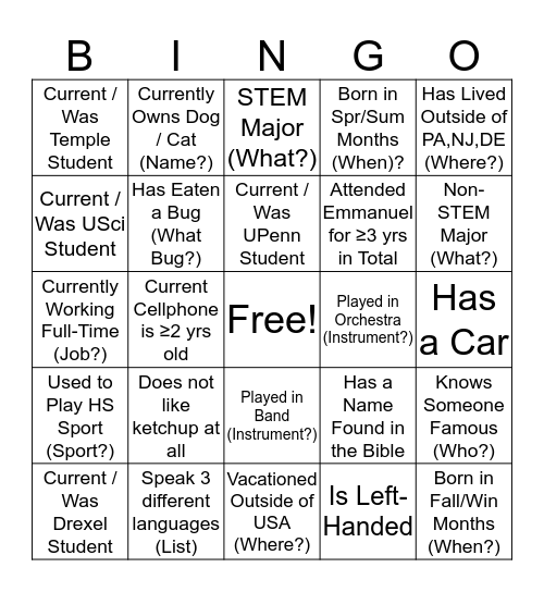 EC Fact Bingo! Bingo Card