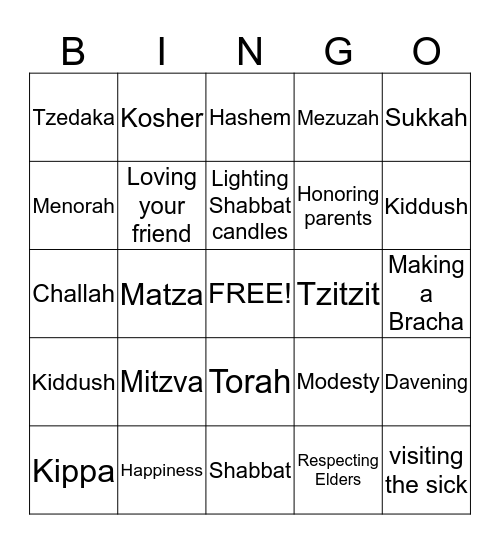 Mitzva Bingo Card