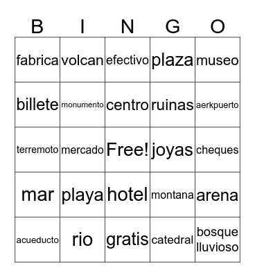 Spanish Bingo Card