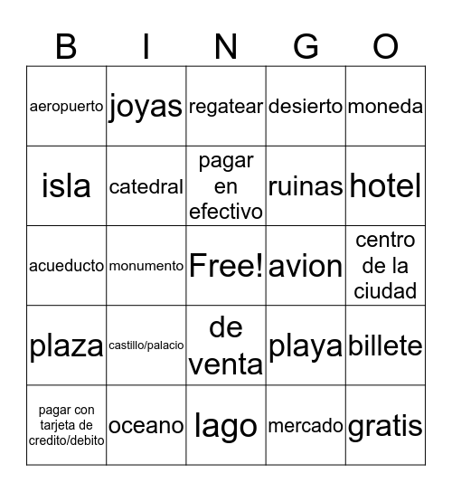 Spanish 3 Vocab Bingo Card