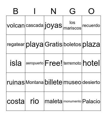 spanish Bingo Card